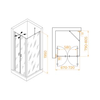 Душевой уголок RGW PA-144B (PA-104B+Z-050-2B+O-204B) 060814478-14 70x80см чёрный
